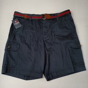 Chaps Seacoast Wash Cargo Shorts Men's Size 36 Navy Blue Belted Stretch 9" Ins